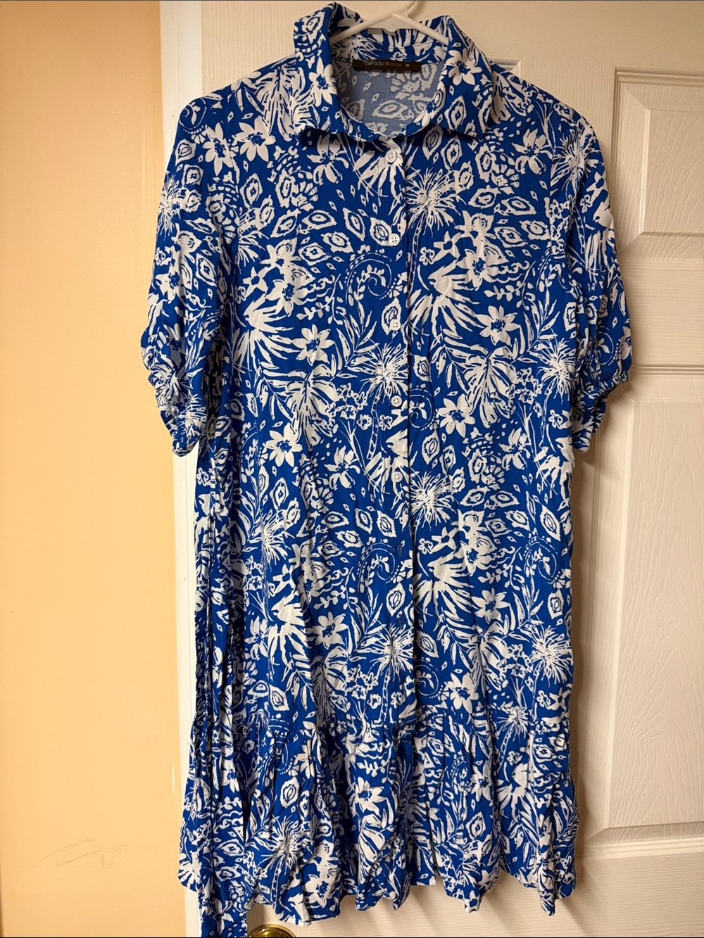 Blue & White Floral Button-Front Mini Dress